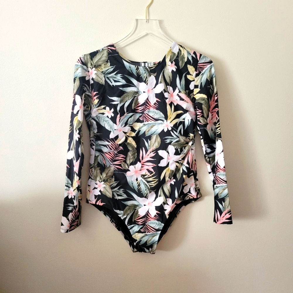 Tropical Print Long-Sleeve One-Piece Kona Sol Swimsuit